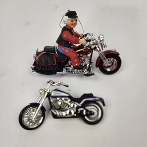 Cavanaugh Mrs Claus & Hallmark Harley-Davidson 2000 Blue Softail Deuce Ornaments